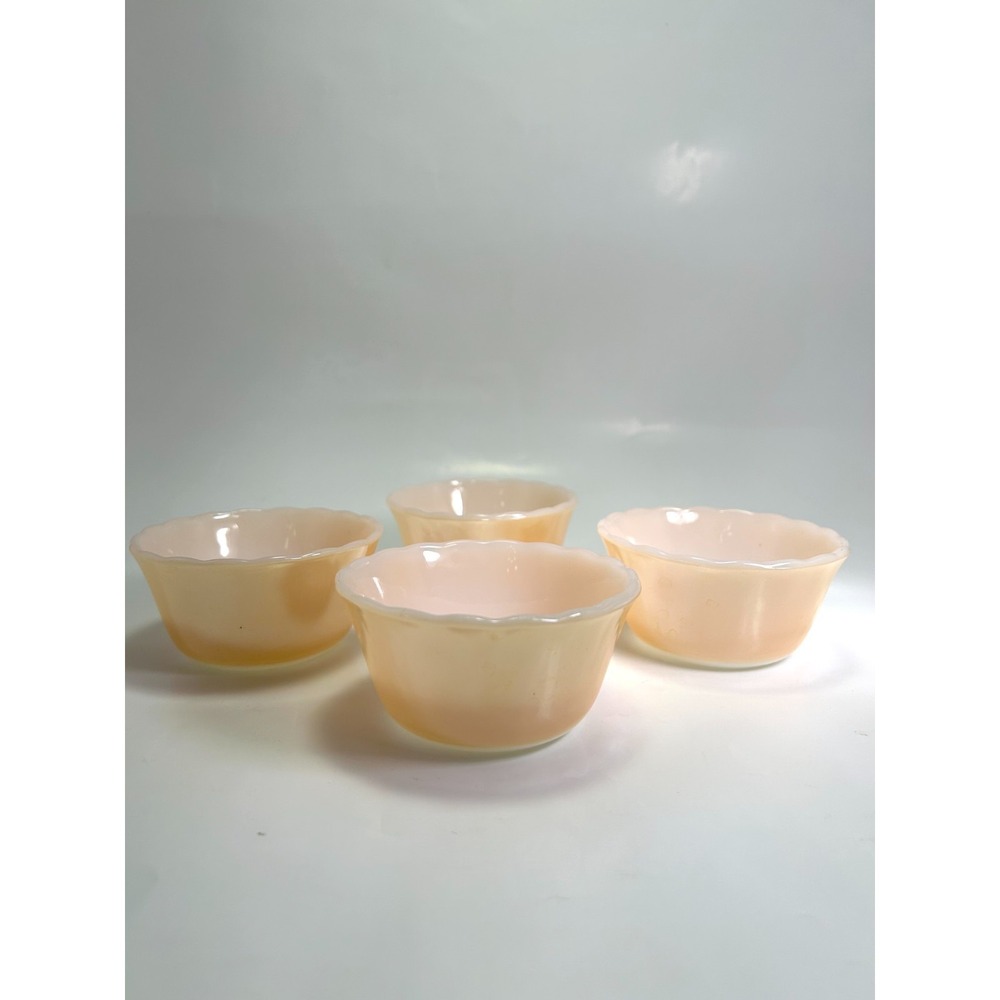 4 VINTAGE FIRE-KING PEACH COLORED CUSTARD CUPS